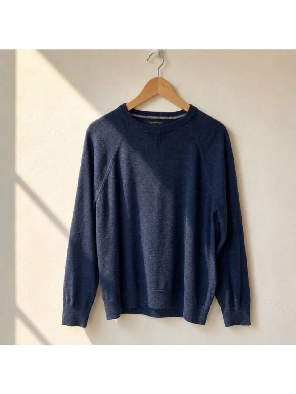 Men’s Navy Nautical Raglan Crew Neck Organic Cotton Pullover Sweater Coastal